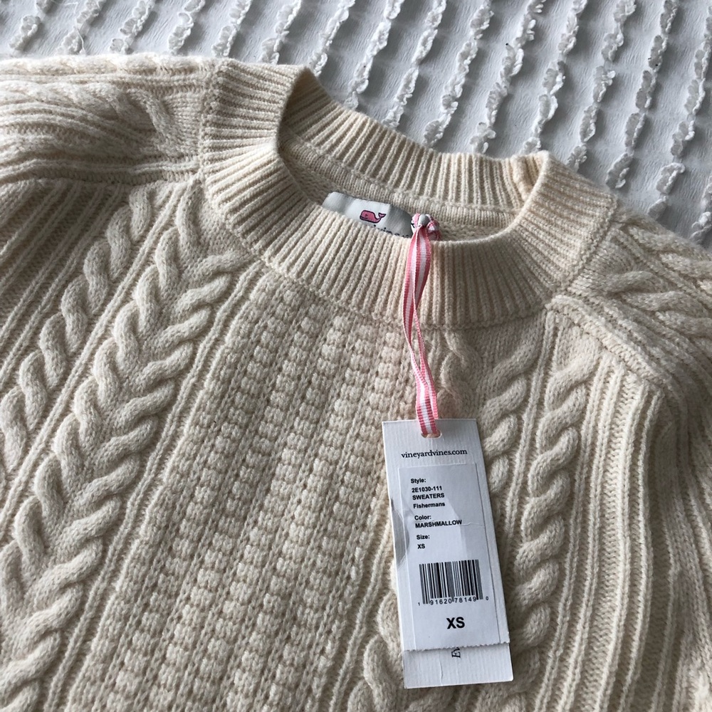 NWT Vineyard Vines size XS Cream Cable Knit Fishermans Sweater